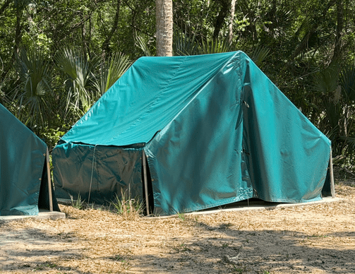 Touchless Cover® scout wall tent set up for outdoor camping