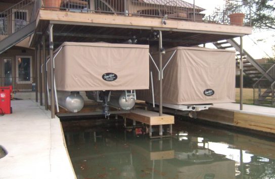 side by side, two touchless boat covers