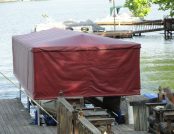 Pontoon Boat Cover. Red lowered.